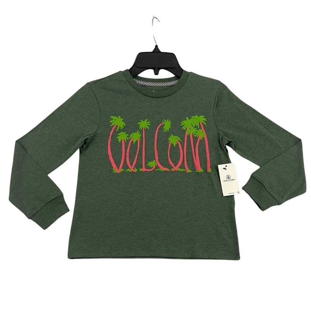 Volcom Girls Small 7/8 Green Long Sleeve Shirt Palm Tree Logo NWT Casual - Picture 8 of 9
